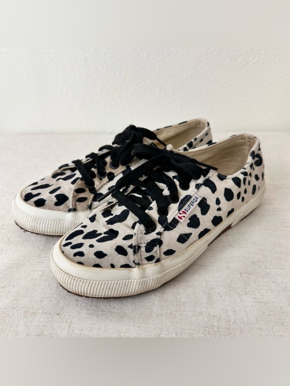 Superga Dalmatian Print Sneakers Animal Print Y2K Streetwear Lace Up Shoes